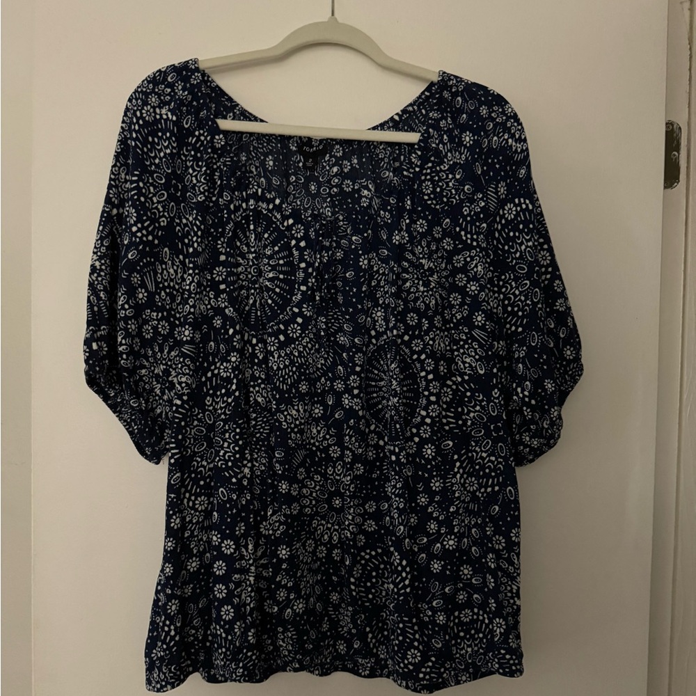 Navy and White Patterned Blouse